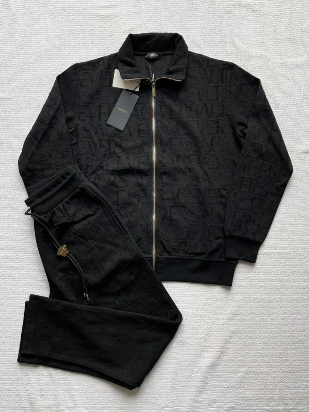 Versace Men's Black Embossed Logo Tracksuit Luxury Designer Set M